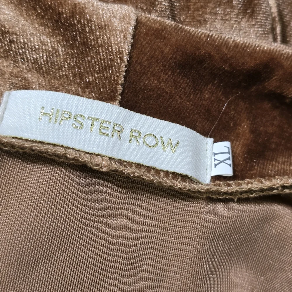 HIPSTER ROW size XL Draping Open Front Velour Cardigan Front Patch Pockets Brown